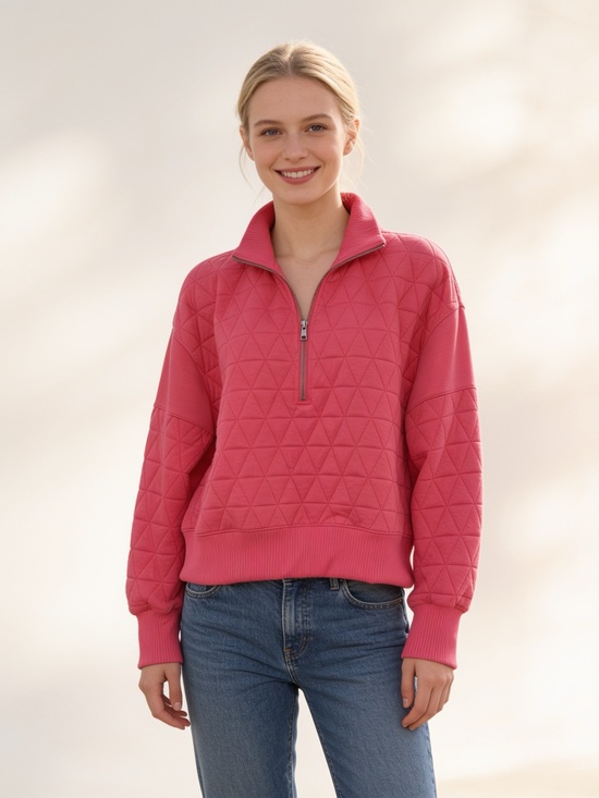 Evereve Tops - EVEREVE Pink Quilted Half Zip Pullover Sweatshirt Mock Neck Medium